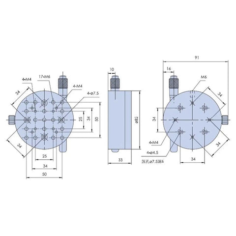 Technical drawing of Axis Manual Rotation Stage Built Tough For Precision CNC Machines And Robotic Automation Heavy Duty Rotary Stage