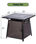 28 Inch Wicker Propane Fire Pit Table For Outdoor Use With 50,000 BTU Gas Fire Pit And Lid, Lava Rocks Included, size dimensions