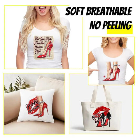 4 Pack High Heels Iron On Transfer Patches Red Lips Colorful Heat Transfer Stickers for Tees Hoodies Jackets DIY Clothing