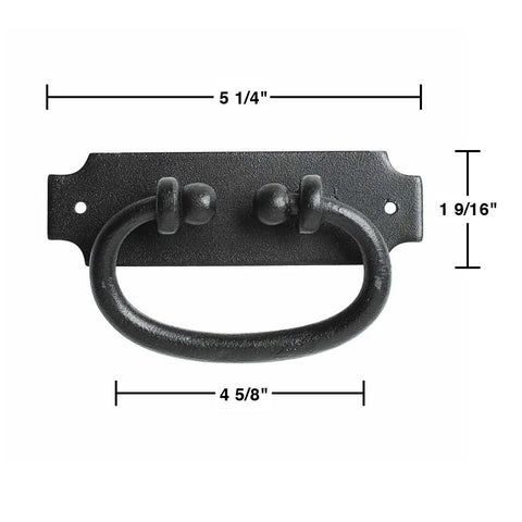 Wrought Iron Cabinet Ring Pull Set Black Antique Colonial Hepplewhite Style 5-1/4 In Backplate, 1.6 In Wide, Ring 4.1 In, Rust-Resistant