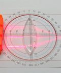 Optical Physics Experiment Kit With Reflector Refraction Triangular Prism Convex Lens Concave Mirror And Linear Light Source For Classroom Teaching Demos In School Lab Requires Two AAA Batteries showing light refraction through a biconvex lens on a protractor sheet.