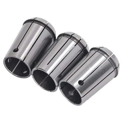 Three OZ25 spring steel collets from the Rock Solid 3Pcs OZ25 Spring Steel Collet Chuck Set With Wrench for CNC milling.