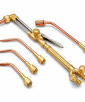 Portable Oxygen Acetylene Gas Welding Kit With Cutting Torch Brazing Set showing brass and copper nozzles and torch handle