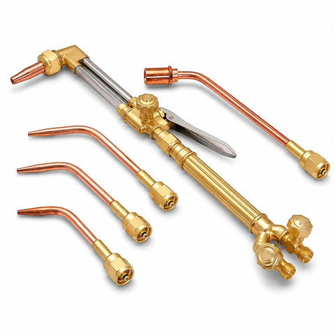 Portable Oxygen Acetylene Gas Welding Kit With Cutting Torch Brazing Set showing brass and copper nozzles and torch handle