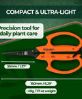 Workhorse 6.3 Inch Harvesting Shears With Magnetic Springless Action, orange ergonomic handle, ultra-fine tip, size details