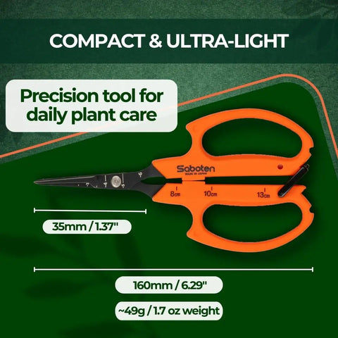 Workhorse 6.3 Inch Harvesting Shears With Magnetic Springless Action, orange ergonomic handle, ultra-fine tip, size details
