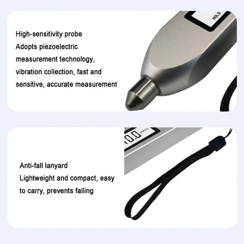 Handheld Vibration Vibe Meter And Analyzer With LCD Backlit Screen Digital Readout For Acceleration 0.1 To 199.9 m Per s2 Velocity And Displacement Piezoelectric Sensor Great For Mechanical Fault Diagnosis And Maintenance, probe and lanyard