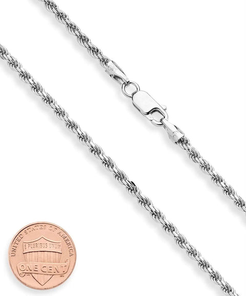 925 Sterling Silver Diamond Cut Braided Rope Chain Necklace 22 Inch Long Three Millimeter Thick Italian Crafted clasp detail
