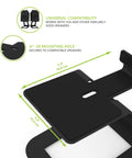Rock Solid Elevated Desktop Speaker Stands For Large Bookshelf Speakers And Full Size Studio Monitors Six Point Nine Inch Tall Twenty Two Lbs Reduces Resonance With Two Point Five Millimeter Damping Padding One Quarter Twenty Mounting Pair Black showing universal compatibility and mounting dimensions.