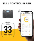 30A MPPT Solar Charge Controller With Low Temp Cutoff App Control And Backlit LCD shown with smartphone app interface.