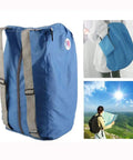 Lightweight Packable Hiking Daypack For Travel Camping And Cycling Foldable Canvas Bag With Durable Construction Spacious Capacity And Comfortable Hand Feel Your Go To Outdoor Companion in use during a hike with blue skies.