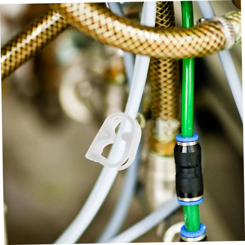 Close-up of 20 Pack Adjustable Flow Control Hose Clamps White Plastic Tube Valves for Lab Work Brewing Irrigation and Aquarium Systems.