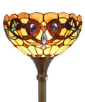 Tiffany Style Floor Lamp With 12 Inch Stained Glass Shade 71 Inch Tall Antique Bronze Base Uplight Torchier With Foot Switch UL Listed
