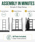 Golf Organizer For Bags And Gear With Adjustable Feet Holds Two Golf Bags And Five Metal Shelves Easy Assembly instructions