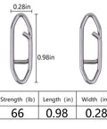 Diagram showing size and strength of fishing clips from 50 Pack Fishing Power Speed Clips High Strength Stainless Steel Quick Change Connectors For Lures Durable Fishing Gear Fast Swaps Black Finish Tackle Box Must Have
