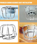 Fire Sprinkler Head Guard Protective Cover Cage ceiling impact resistant shield shown from various angles, size 7x7x6 cm.