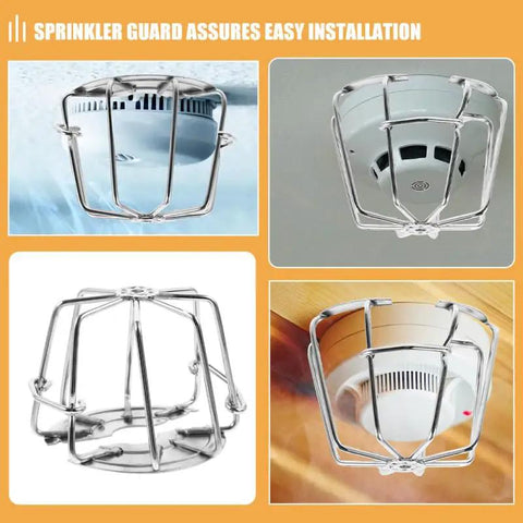 Fire Sprinkler Head Guard Protective Cover Cage ceiling impact resistant shield shown from various angles, size 7x7x6 cm.