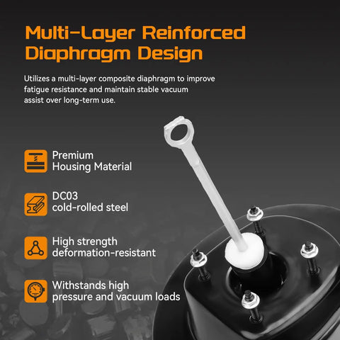 Heavy Duty Vacuum Power Brake Booster Straight Up Smooth Stop Replacement For Ford F150 And F150 Lobo 1997 To 1999 showing multi-layer diaphragm design.