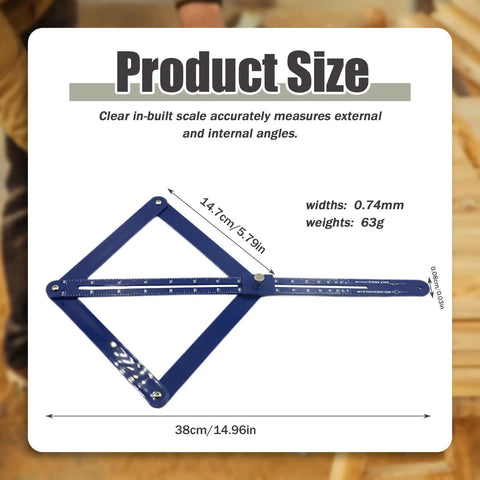 Dead On Corner Angle Finder Tool, Miter Saw Protractor With Bold Dual Scale Readouts, Digital Angle Gauge shown with product size and scale.