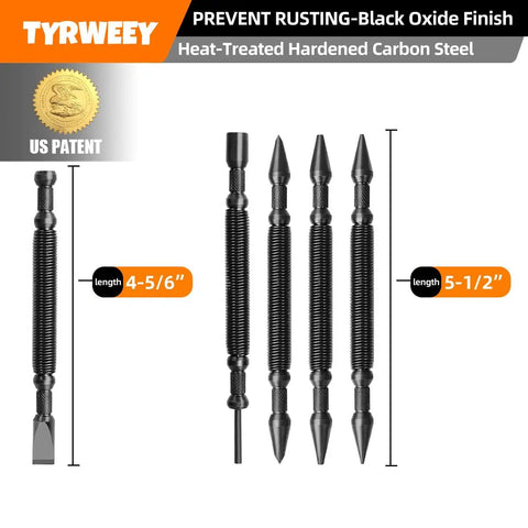 Five-Piece Nail Setter And Center Punch Kit With Dual Head Nail Sets, Spring Loaded Hole Punch, Hinge Pin Remover, black oxide finish