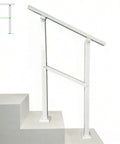 Rock Solid Galvanized Steel Stair Railing With Adjustable Outdoor Handrail Designed For One Or Two Steps Featuring Corrosion Resistant Finish And Quick Install For Front Porches on white stairs.