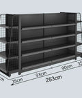 Tough As Nails Four Tier Steel Storage Rack featuring fully adjustable shelves, 253cm width, black steel, designed for garage organization.