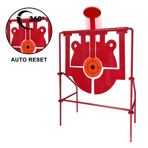 5 In 1 Pellet Gun Target With Auto Reset, Heavy Duty Spinning Gong System For Air Rifles And BB Guns, red steel target