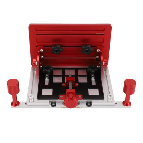 Heavy Duty Adjustable Table Saw Push Block With No Slip Vertical Grip Aluminum Alloy Featherboard Backer Anti Kickback Guard, top view.