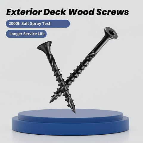 Heavy Duty Exterior Deck Screws For Timber And Fencing 1 Inch Size 8 Wood Screws With Black Epoxy Coating Rust Resistant And Salt Spray Tested Torx T25 Drive 199 Pieces In A 1 Pound Box By BNUOK displayed on a pedestal