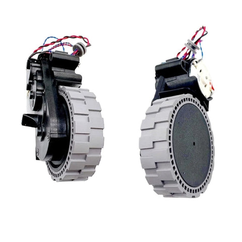 Left and right wheel assemblies for Ecovacs Omni Turbo vacuum (T10/T20/X1/X2); gray plastic wheels, two pieces.