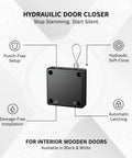 Hydraulic Door Closer For Interior Wood Doors With Adhesive Mounting No Drill Setup Soft Close Damper Silicone Body shown in black