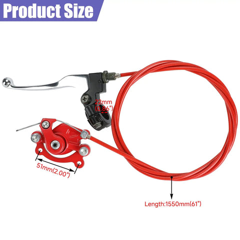 Mini Bike Brake Lever Kit With Caliper Replacement And 61 Inch Cable with 7/8 inch lever and 61 inch red brake cable