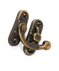 Antique Latch Hook Metal Hasp for Jewelry Boxes and Gift Boxes, Vintage Gold Bronze Finish, ornate design, angled view.