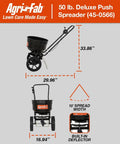 50 Lb Push Lawn And Garden Broadcast Spreader For Seed And Fertilizer, Walk Behind with 33.86" height and 10" spread width