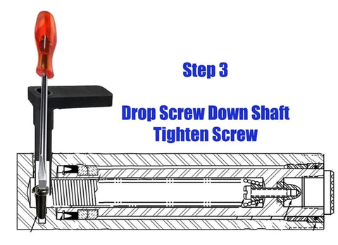Step by step use of Hydraulic Ram Return Spring Tool For RC102K Seal Kit Installations with wrench and screw detail.