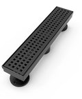 12 Inch Linear Shower Drain With Rectangular Floor Drain Grate Matte Black SUS304 Stainless Steel Square Hole Pattern Cover
