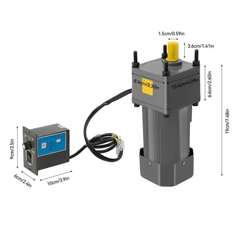 250W Gear Motor With 1 To 5 Reduction 110V Single Phase 270 RPM Adjustable Speed Controller with dimensions shown
