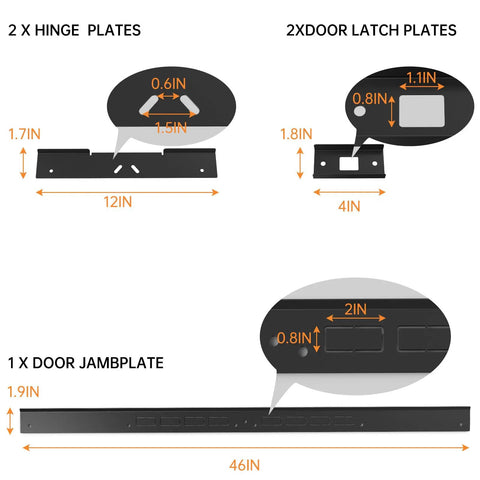 Built Like A Tank Five Piece Door Reinforcement Kit for Jamb and Frame, 46 inch steel jamplate and 12 inch hinge plates.