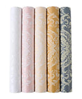 Vintage Cream White Victorian Damask Wallpaper Roll Featuring Rich Embossed Non Woven Texture For Bedroom Living Room Decor That Will Instantly Level Up Your Home Vibe, showcasing rolls in various colors.