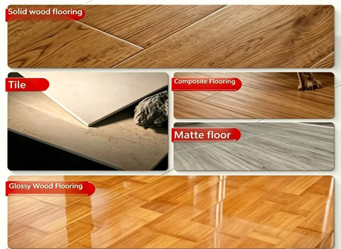 Various types of flooring, including solid wood, tile, composite, matte, and glossy, for Heavy Duty Floor Gap Fixer With Rubber Mallet 70KG Suction Cup Puller For Laminate Vinyl Hardwood And Tile Floors Pro DIY Floor Installation Kit For Tight Seams And Quick Repairs.