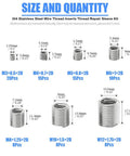 Stainless Steel Thread Inserts Kit 84 Pcs Set For Thread Repair M3 To M12 7 Sizes Helicoil Type Coiled Wire Sleeves 304