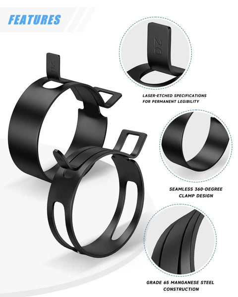 Close-up of 20mm hose clamp features in 120 Piece Spring Hose Clamps Set From 6mm To 25mm With Swivel Flat Pliers
