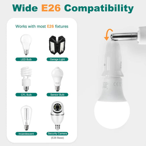 Must-Have Light Socket Extender E26 4.5 Inch Extension With 180 Degree Bend And 350 Degree Rotatable Angle Adjustable Socket Adapter