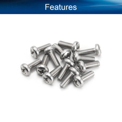 15 Piece M6 Pan Head Machine Screws Tough As Nails 304 Stainless Steel Phillips Cross Drive Fasteners full thread view.