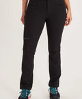 Scree Pant Womens Black Size 14 Soft Shell Hiking Trousers with Drawstring Closure, full front view showcasing fit and pockets.