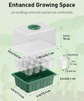 Six Pack Seed Starter Kit With 72 Cell Trays, Adjustable Full Spectrum LED Grow Lights, 3.9 Inch Humidity Domes diagram