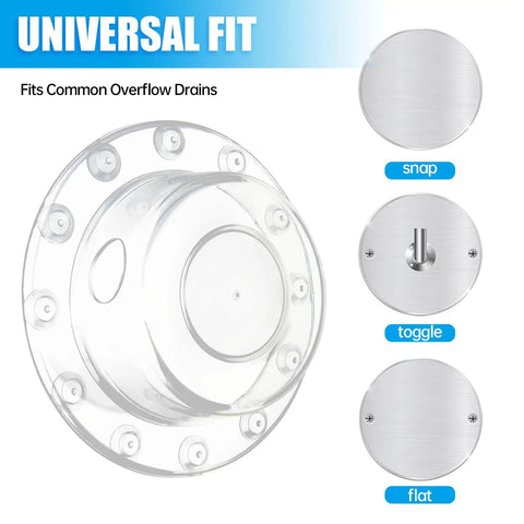 Deep Soak Tub Overflow Drain Cover With Heavy Duty Suction Seal for universal fit over common overflow drains.