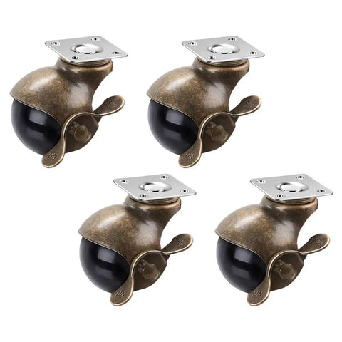 4Pcs Vintage Universal Furniture Casters With Dual Ball Bearing Setup Rock Solid No Sweat Install Design For Wooden Desks Cabinets And Chairs Butter Smooth Gliders in bronze finish with black wheels.
