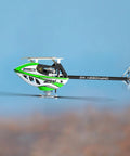 Green and white M2 V3 Sport BNF RC Helicopter For Adults With OFS3 Plus Flight Controller R40X3 Brushless Motor in flight