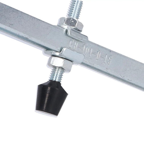 Close-up of Beefy Heavy Duty Vertical Toggle Clamp With Arrow Storage Case, showing metal frame and rubber stopper.
